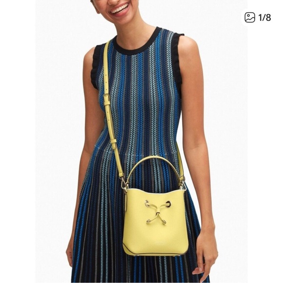 kate spade lemon yellow leather drawstring bucket shoulder bag - Picture 3 of 13